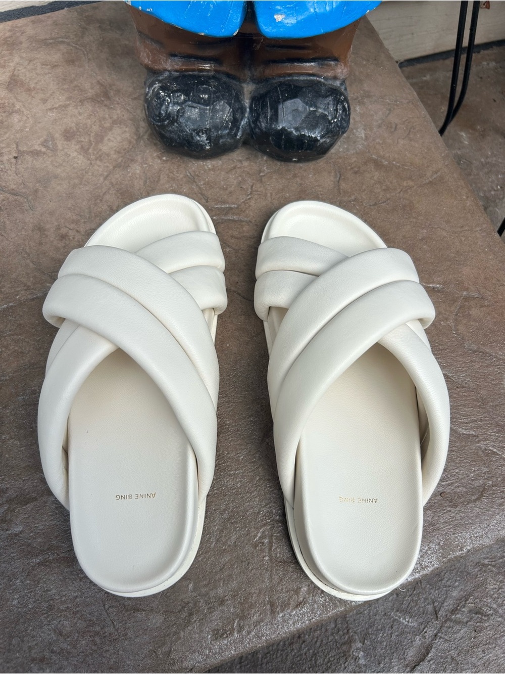 Anine Bing Cream Crisscross Slide Sandals